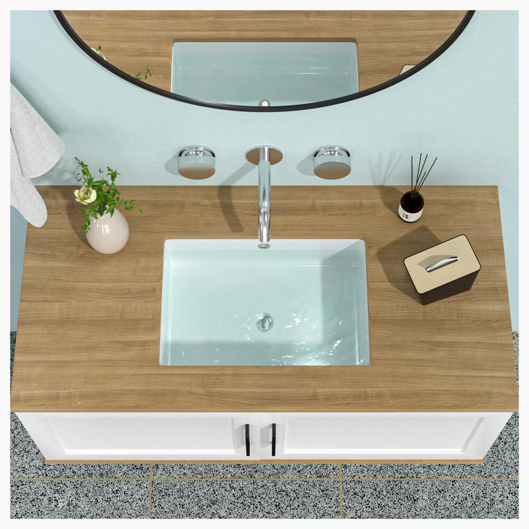 Hewei 14'' White Ceramic Rectangular Undermount Bathroom Sink