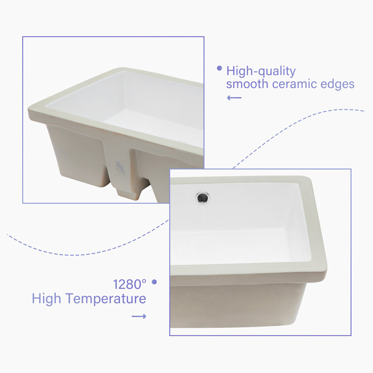 Hewei 14'' White Ceramic Rectangular Undermount Bathroom Sink