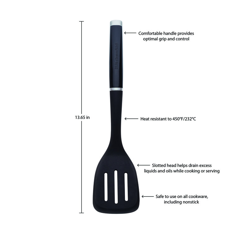 Black Nylon Slotted Turner with Ergonomic Handle