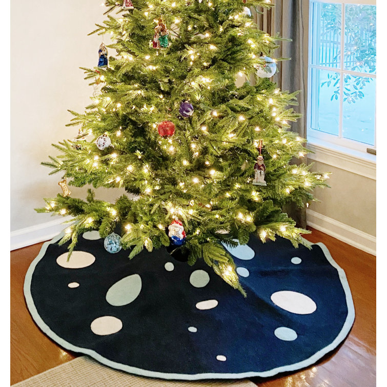Blue Polka Dot Hand-Felted Wool Christmas Tree Skirt - 60 Inches