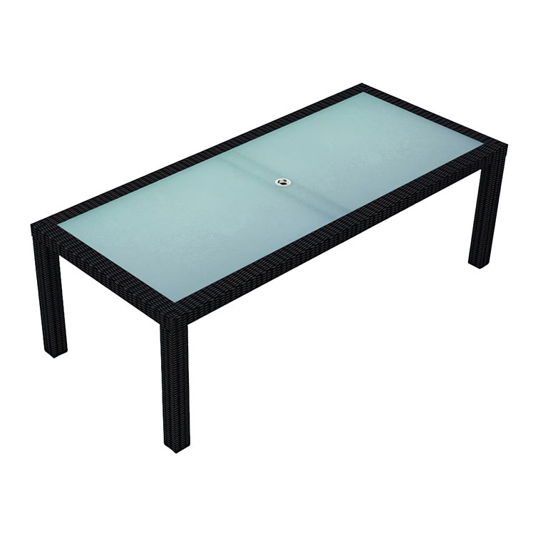 Urbana Black Wicker and Frosted Glass Outdoor Dining Table, 79"