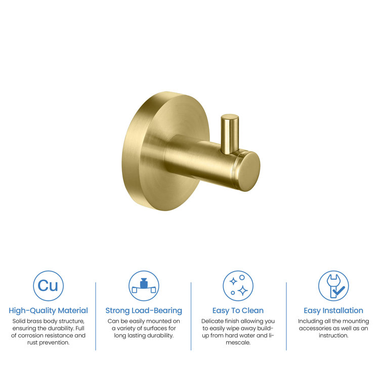Brushed Gold Circular Wall Mounted Robe Hook