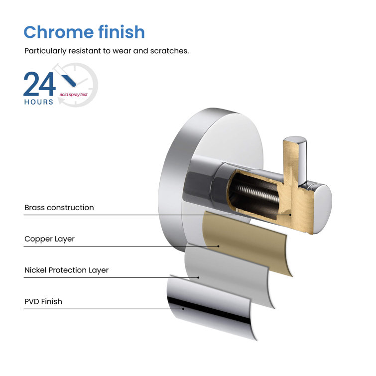 Chrome 2-Inch Solid Brass Wall Mounted Robe Hook