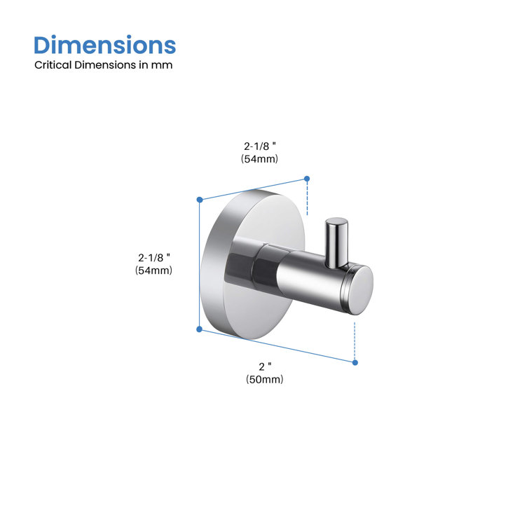 Chrome 2-Inch Solid Brass Wall Mounted Robe Hook
