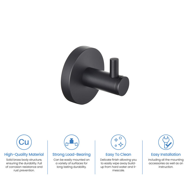 Matte Black Circular Wall Mounted Robe Hook Set