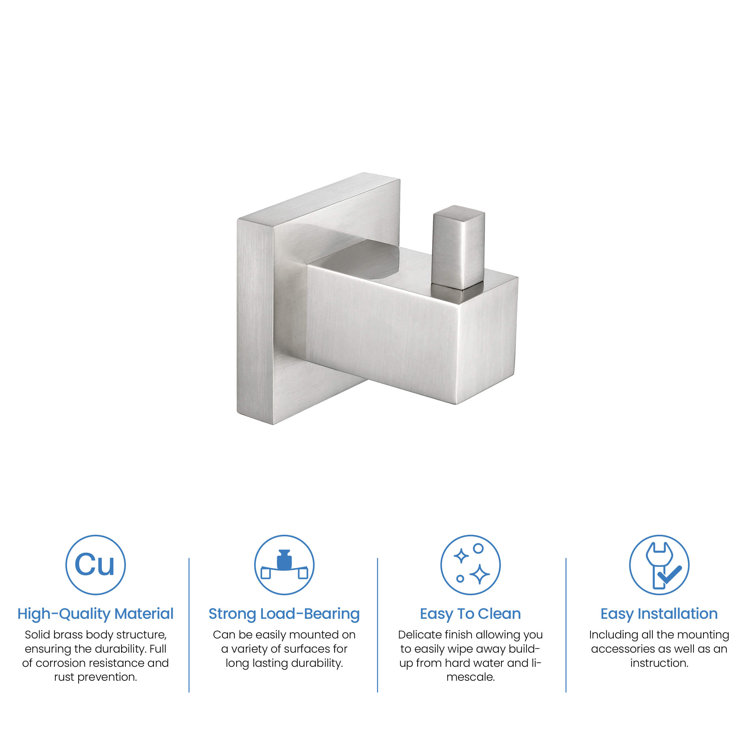 Brushed Nickel Solid Brass Wall Mounted Cube Robe Hook