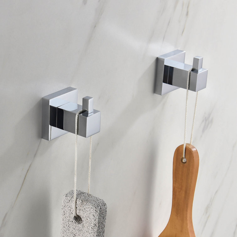 Chrome Wall Mounted Cube Bathroom Robe Hook Set
