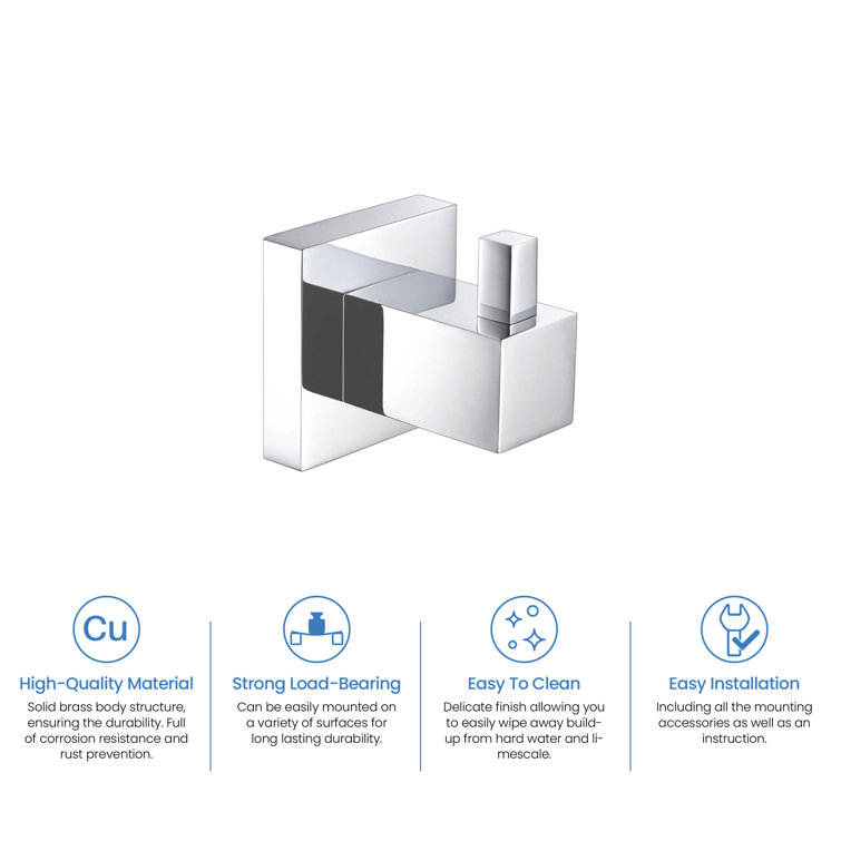 Chrome Wall Mounted Cube Bathroom Robe Hook Set