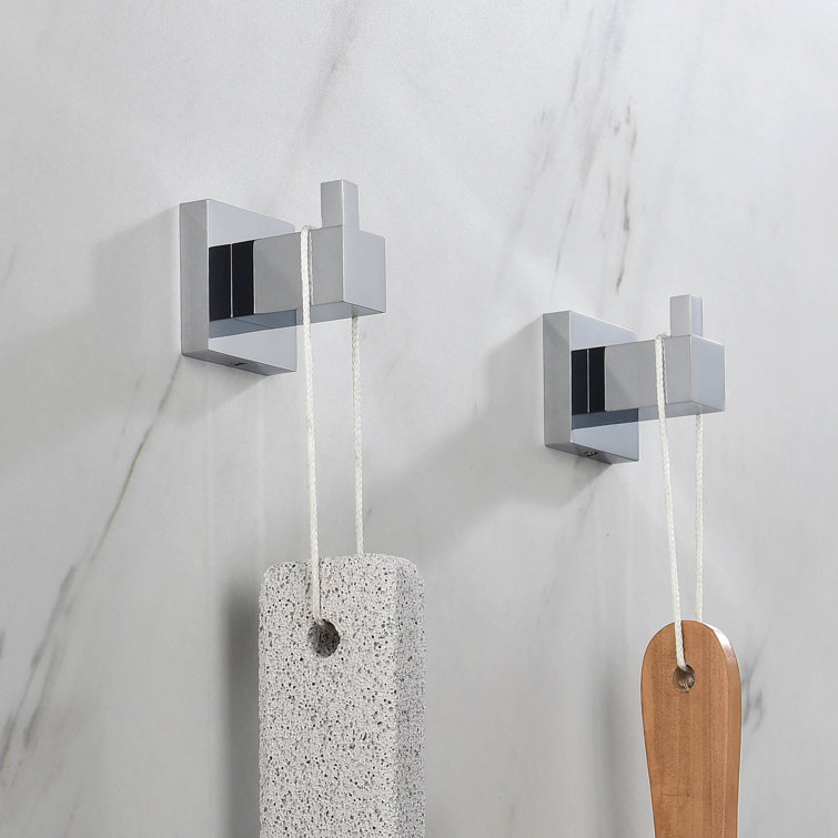 Chrome Wall Mounted Cube Bathroom Robe Hook Set