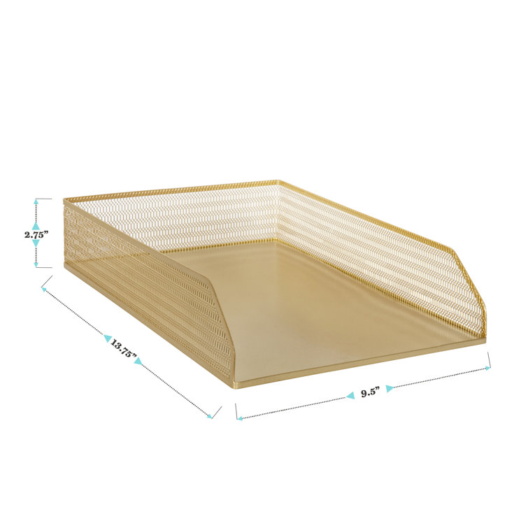 Gold Mesh Metal Paper Letter Inbox Tray Set