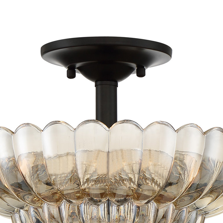 Amber Glass and Cocoa Metal 3-Light Semi Flush Mount