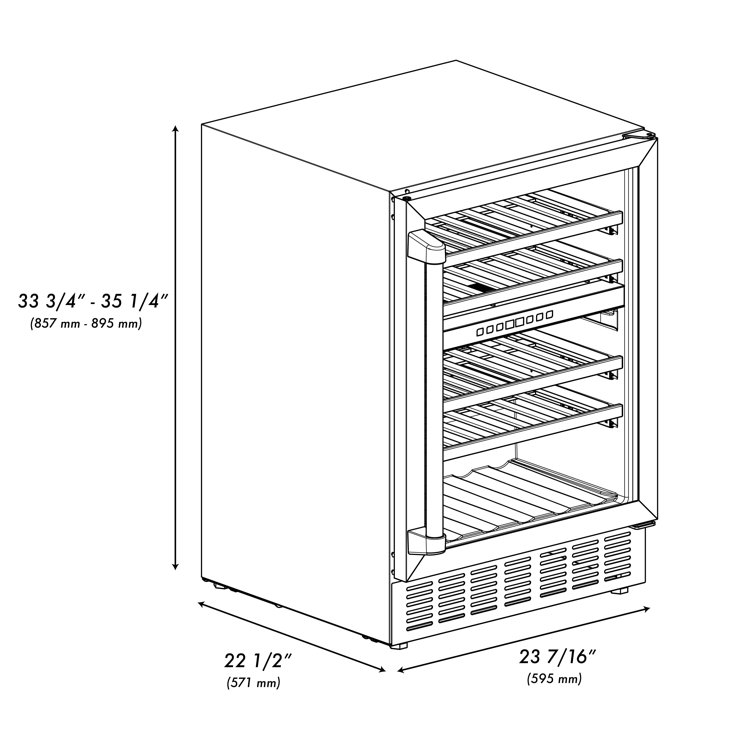 Stainless Steel Dual Zone Wine Cooler with Gold Handle and Interior Lighting