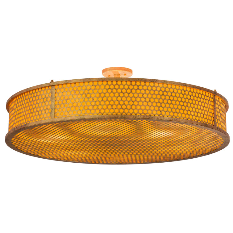 Amber Bronze Glass Drum LED Flush Mount Light