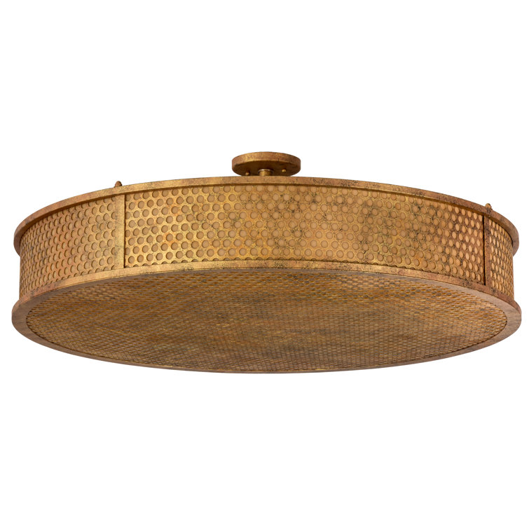 Amber Bronze Glass Drum LED Flush Mount Light