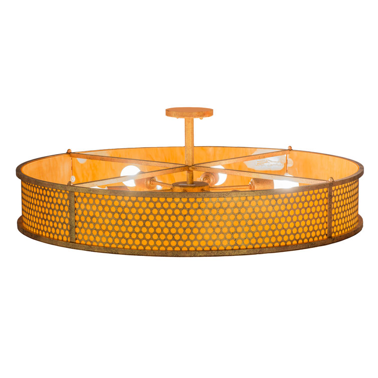Amber Bronze Glass Drum LED Flush Mount Light