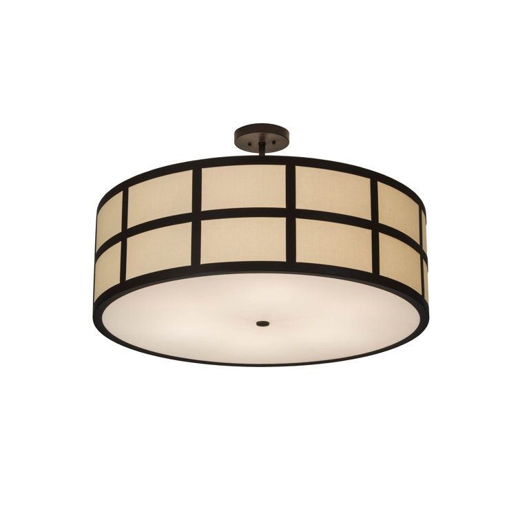 Barnabas Beige Glass Bronze Drum LED Semi-Flush Mount