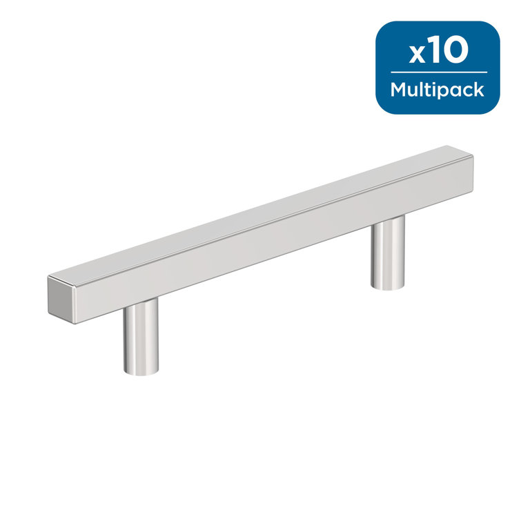 Polished Chrome Square Bar Cabinet Pulls, 10 Pack