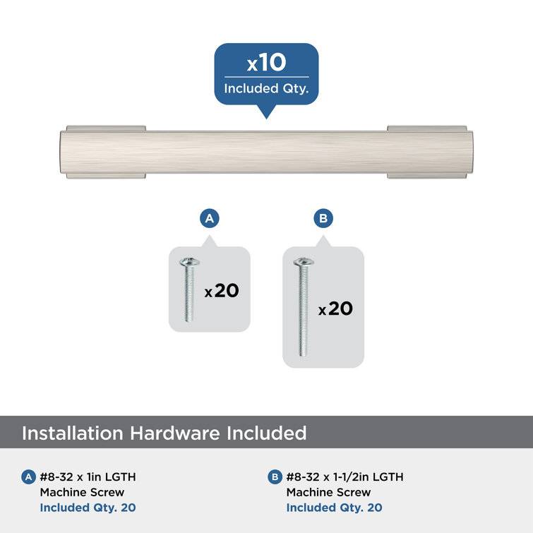 Satin Nickel 3-3/4" Center-to-Center Cabinet Pulls, 10 Pack