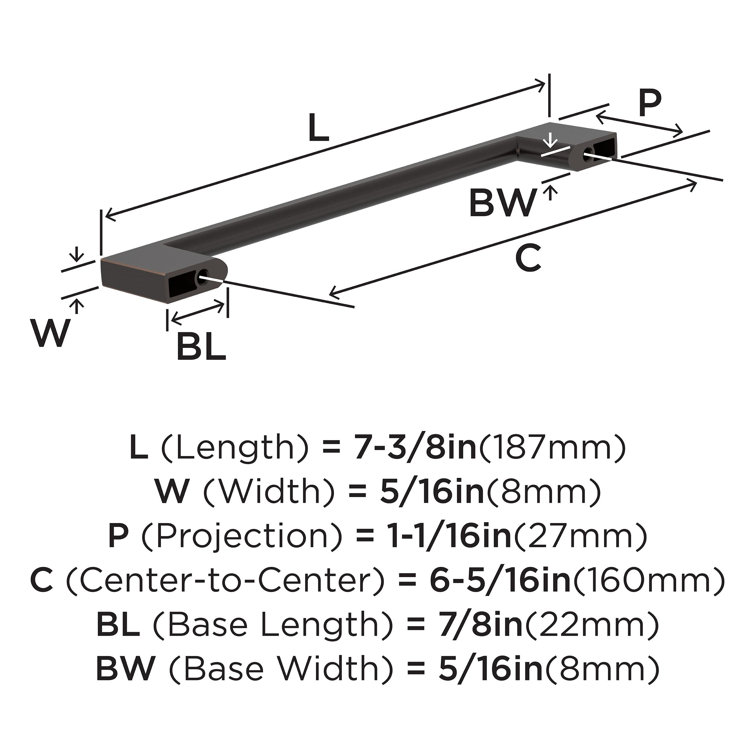 Oil Rubbed Bronze 7.38" Modern Cabinet Pull Bar