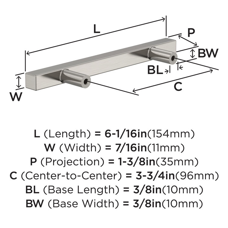 Brushed Nickel Modern Square Bar Pulls with Mounting Hardware, 10 Pack
