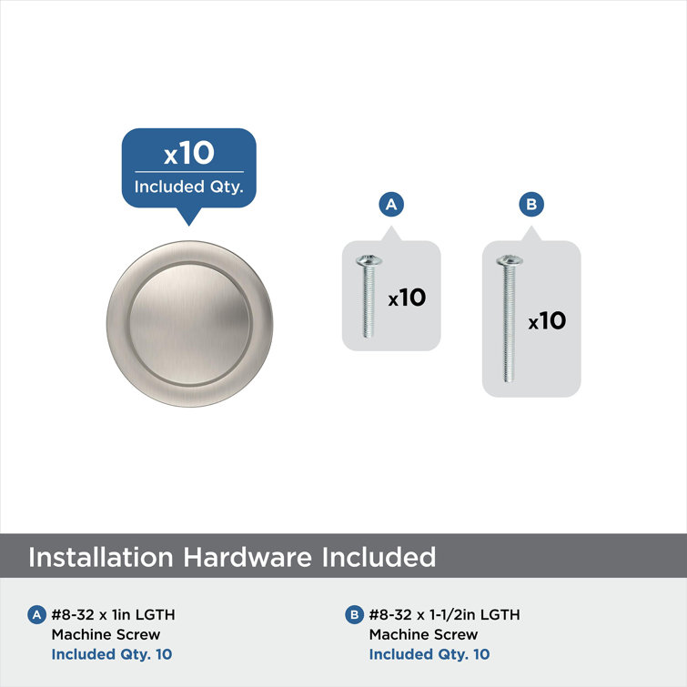 Satin Nickel Round Cabinet Knob with Mounting Hardware, 10 Pack