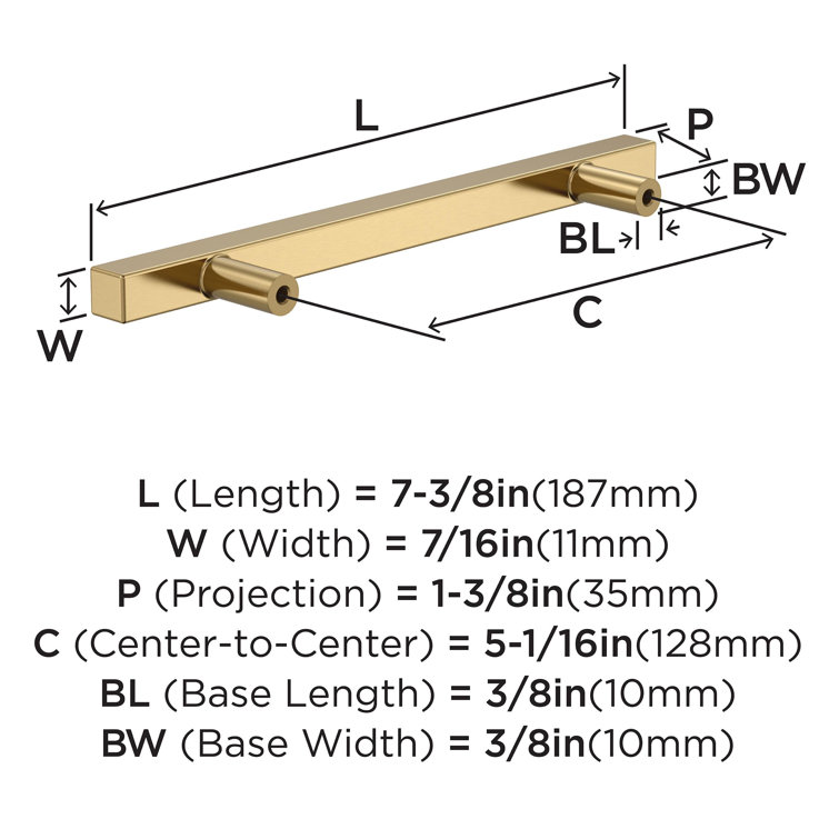 Champagne Bronze Modern Bar Cabinet Pulls, 10 Pack