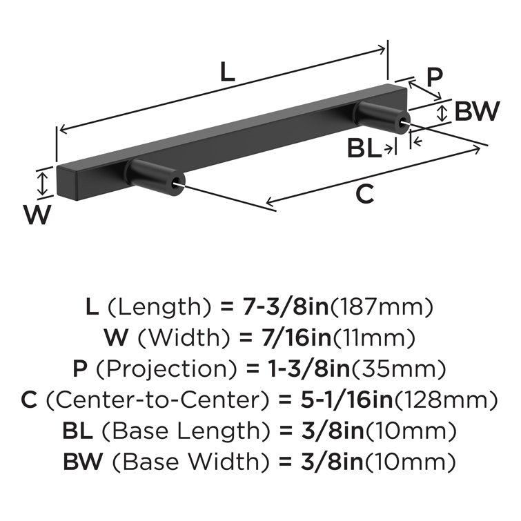 Matte Black Modern Bar Cabinet Pulls with Mounting Hardware, 10 Pack