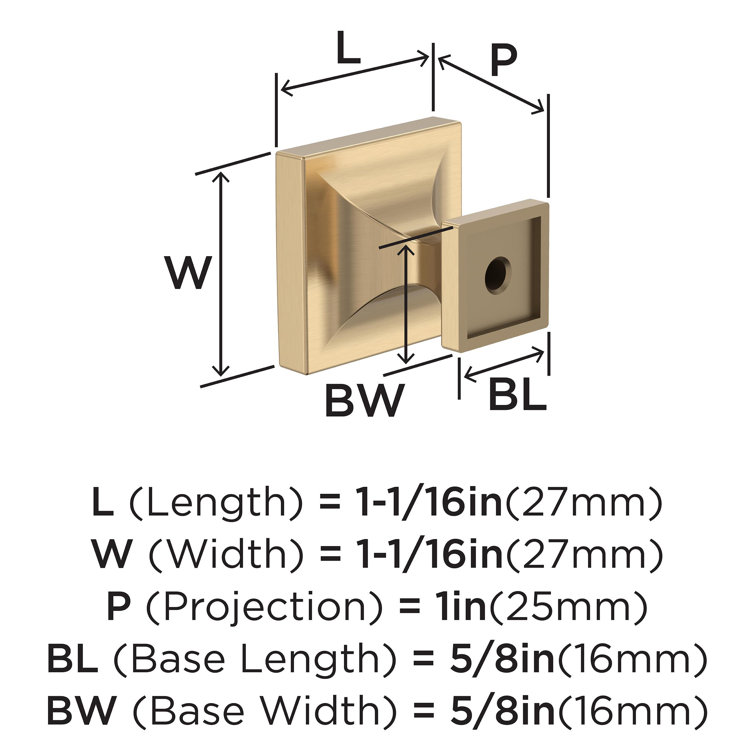 Champagne Bronze Brushed Square Cabinet Knob with Mounting Hardware