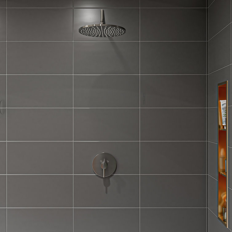 Brushed Nickel Round Single-Handle Shower Mixer with Lever