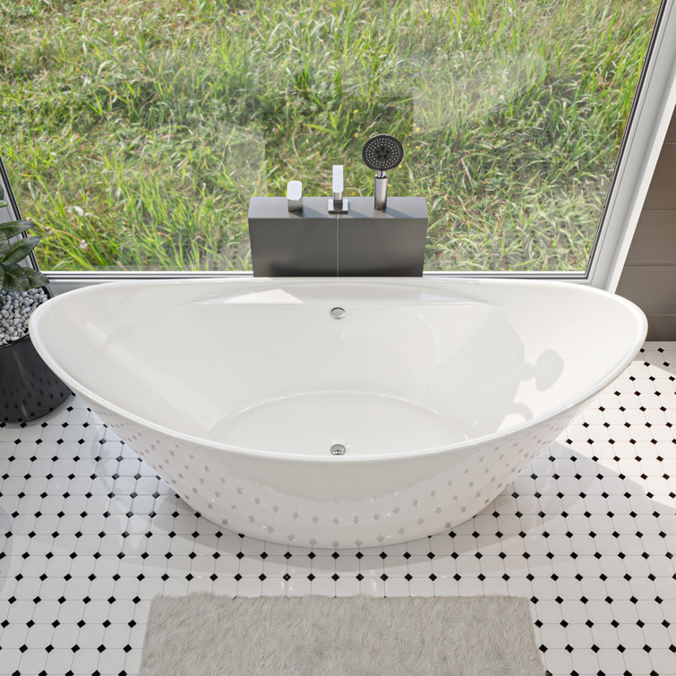 68'' White Freestanding Acrylic Soaking Bathtub