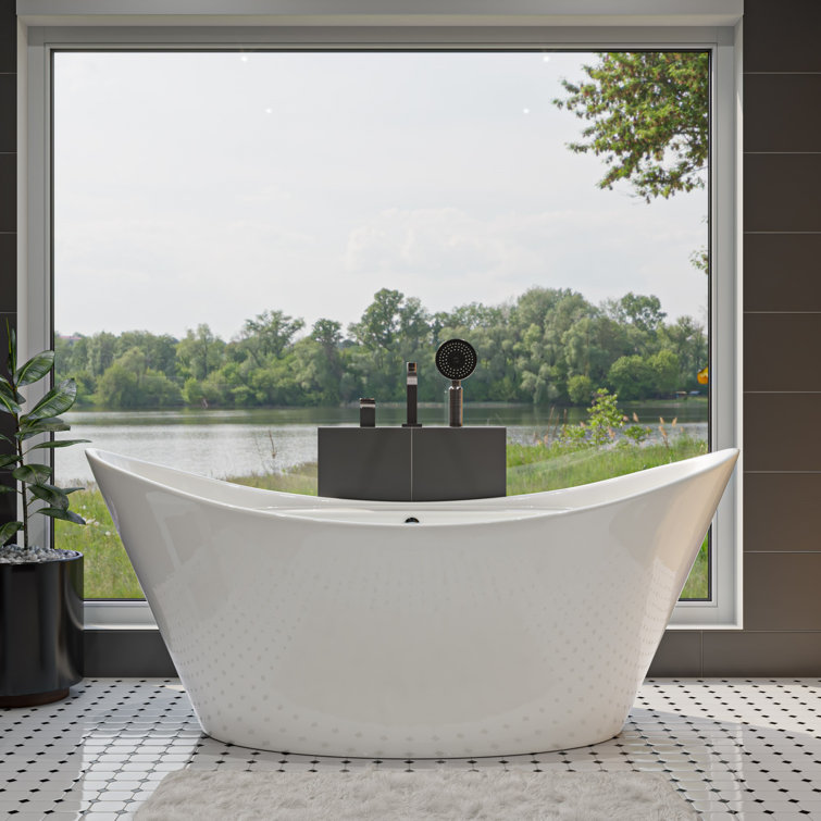 68'' White Freestanding Acrylic Soaking Bathtub