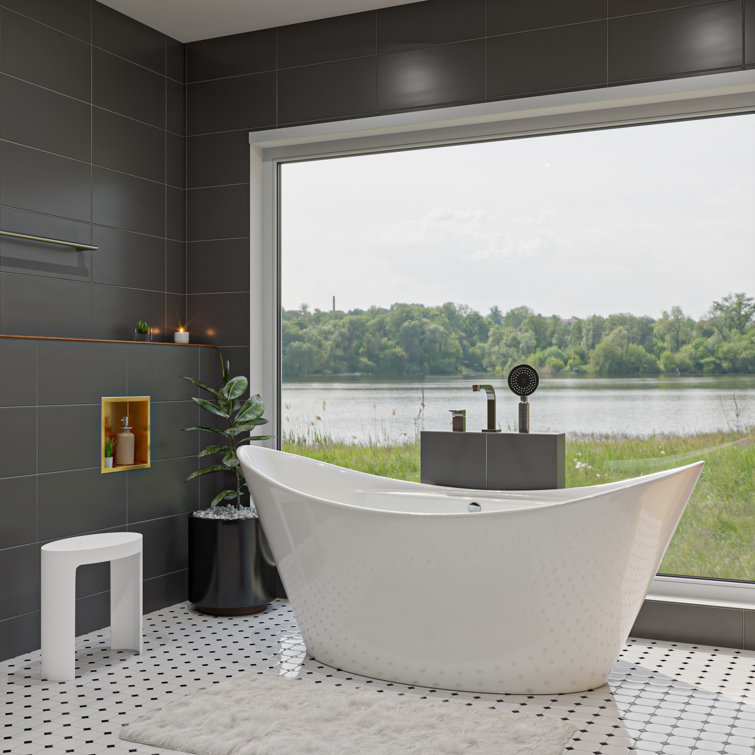 68'' White Freestanding Acrylic Soaking Bathtub