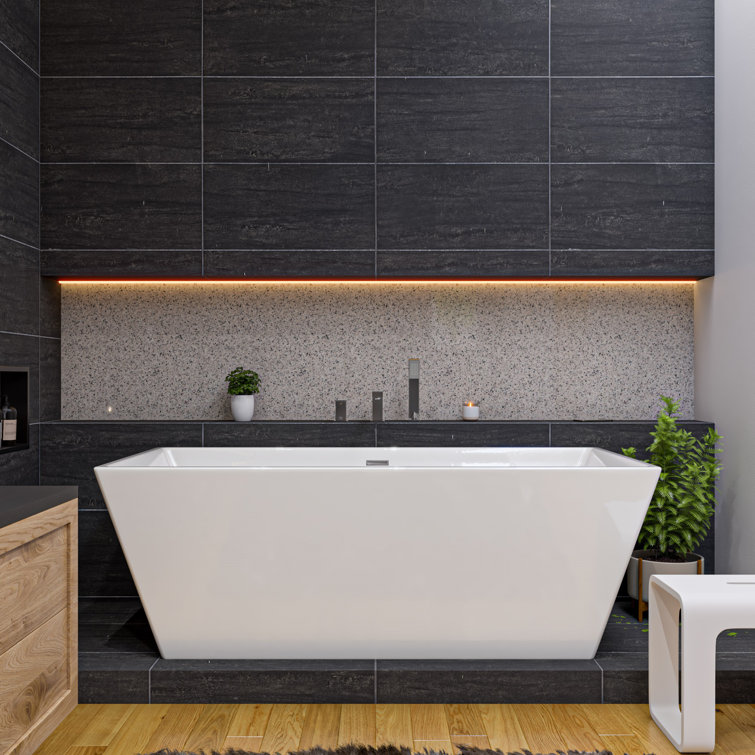 67'' White Freestanding Acrylic Soaking Bathtub