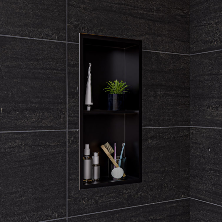 Brushed Black Stainless Steel Double Shelf Shower Niche