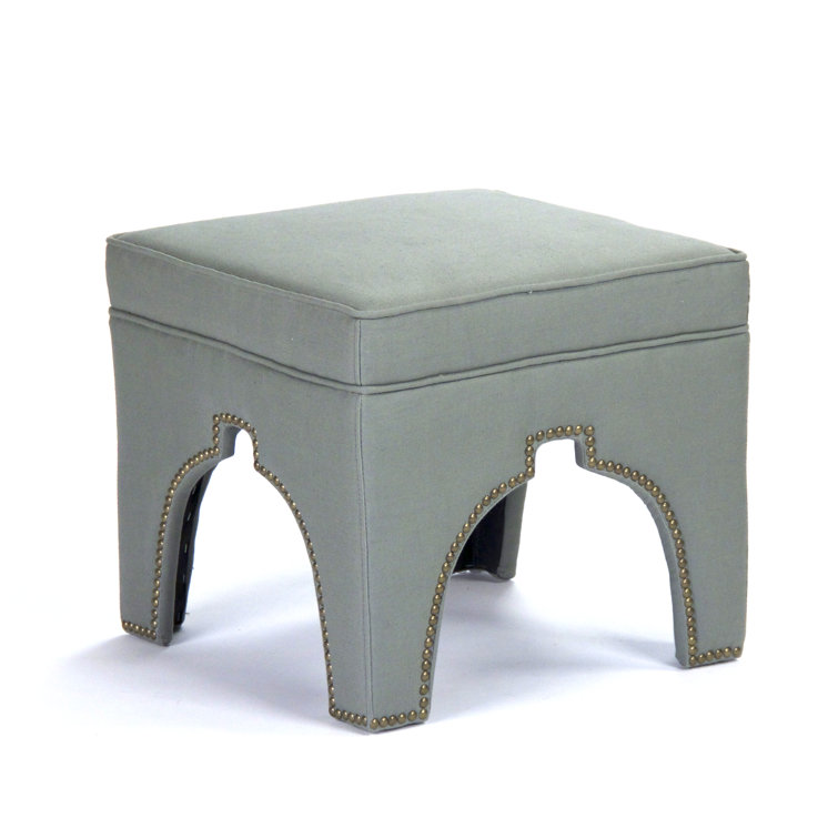 Sea Foam Green Linen Square Storage Stool with Nailhead Trim
