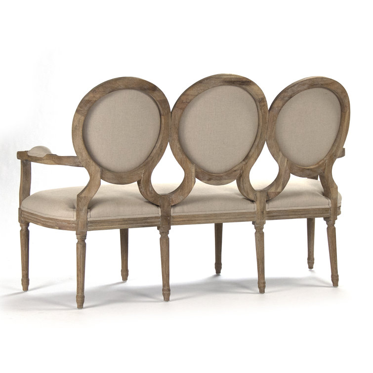 Natural Linen Upholstered Settee with Wood Frame