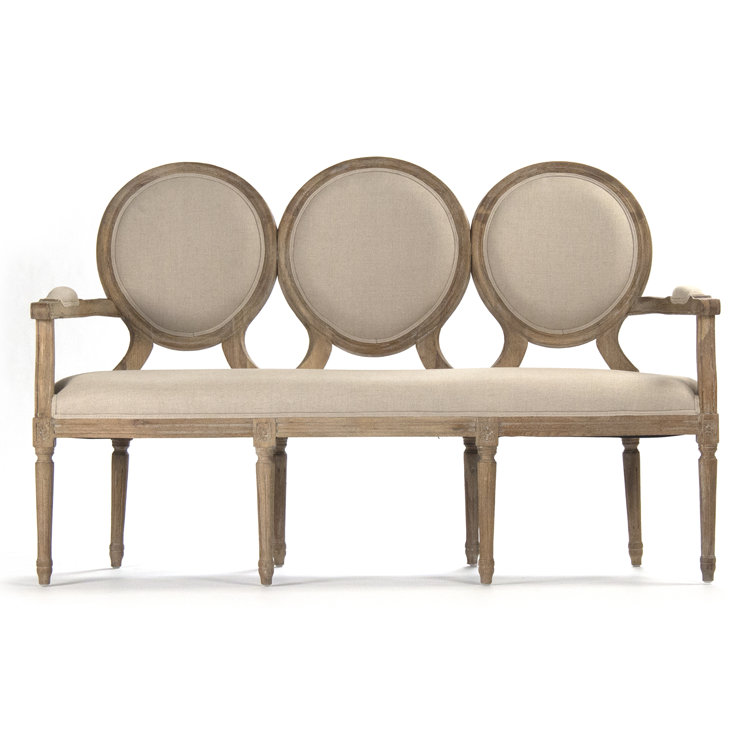 Natural Linen Upholstered Settee with Wood Frame