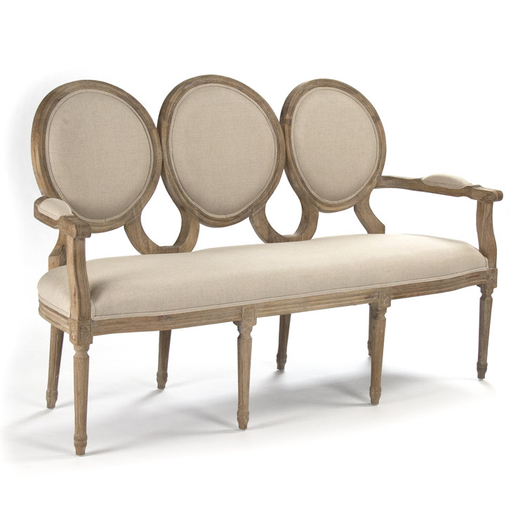 Natural Linen Upholstered Settee with Wood Frame
