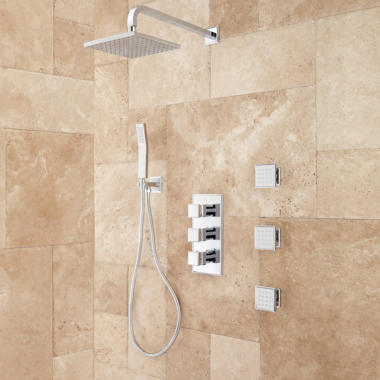Chrome Multi-Head Rain Shower System with Handheld