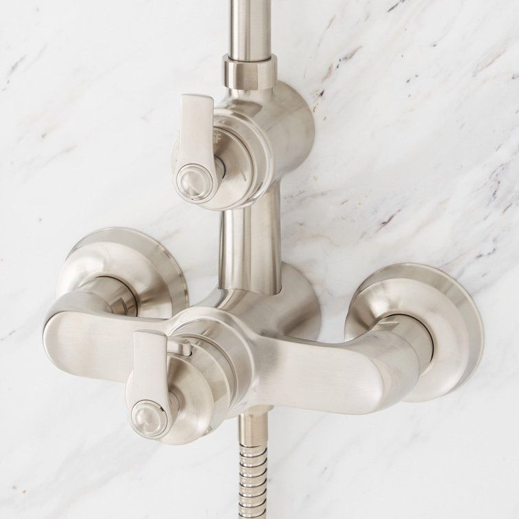 Brushed Nickel Rainfall Shower System with Handheld and Thermostatic Valve