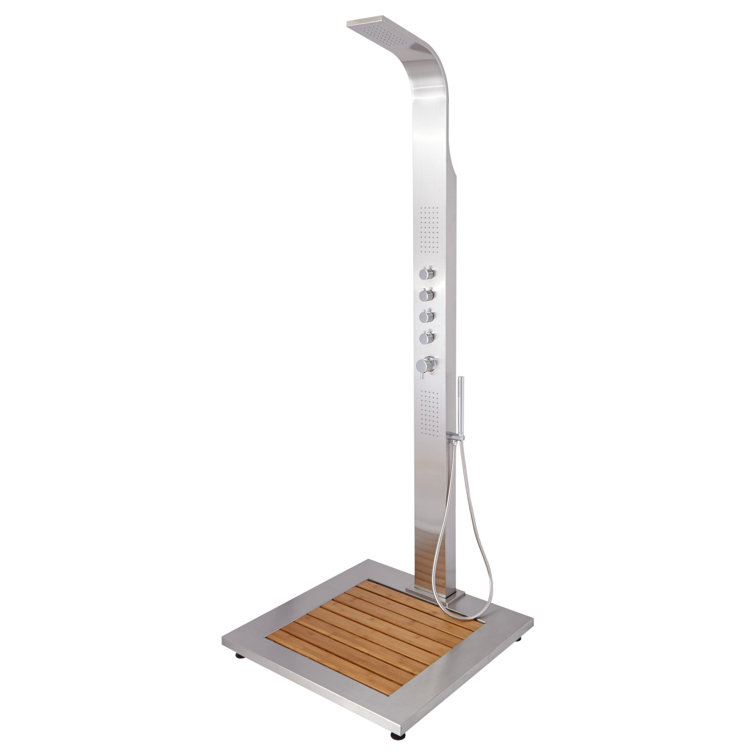 Alvin Stainless Steel Outdoor Shower Panel with Bamboo Tray