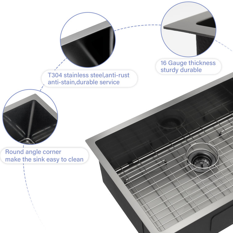 32'' Gunmetal Black Stainless Steel Undermount Kitchen Sink