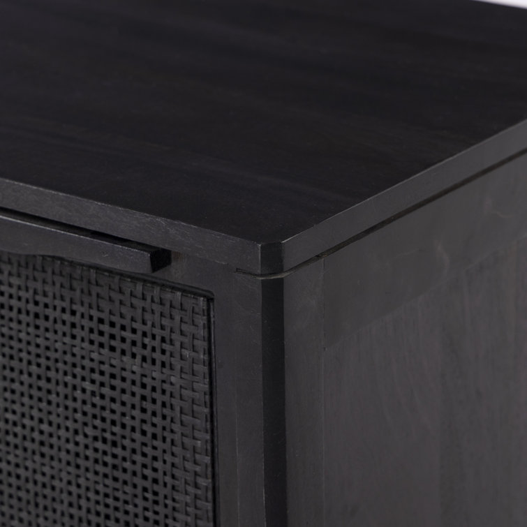 Black Mango Wood and Cane Left-Side Nightstand