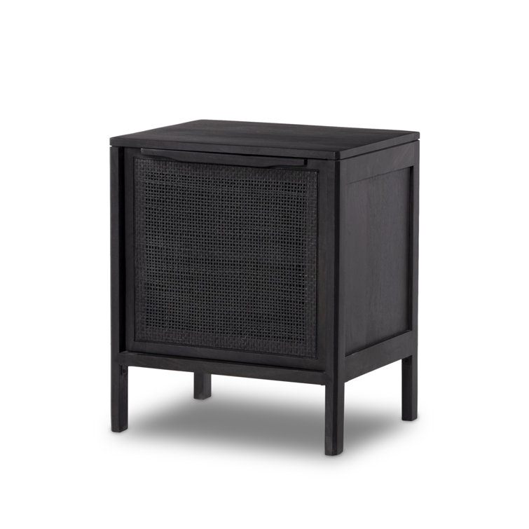 Black Mango Wood and Cane Left-Side Nightstand