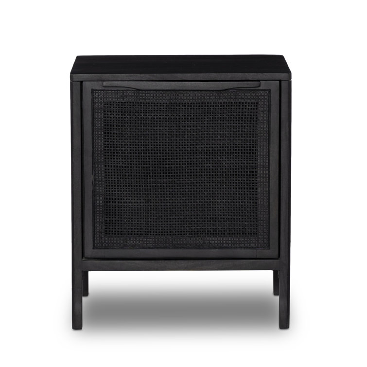 Black Mango Wood and Cane Left-Side Nightstand