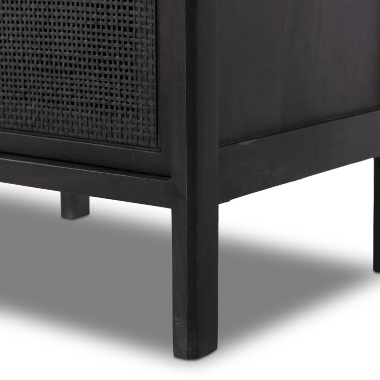 Black Mango Wood and Cane Left-Side Nightstand