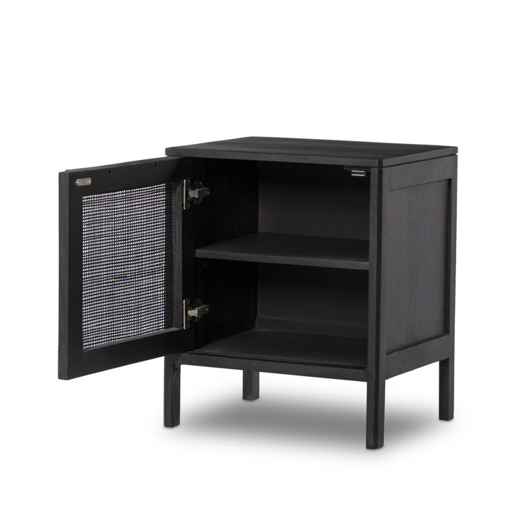 Black Mango Wood and Cane Left-Side Nightstand
