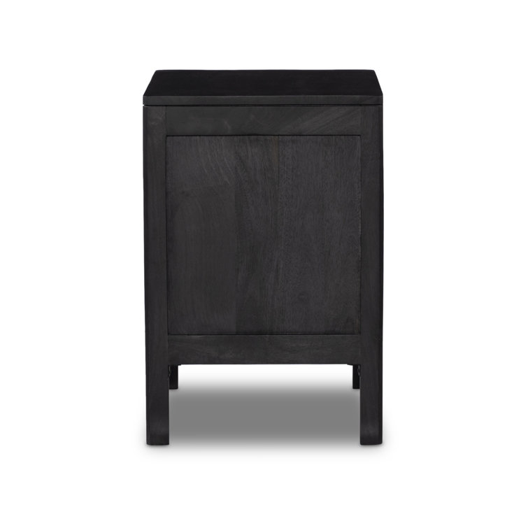 Black Mango Wood and Cane Left-Side Nightstand