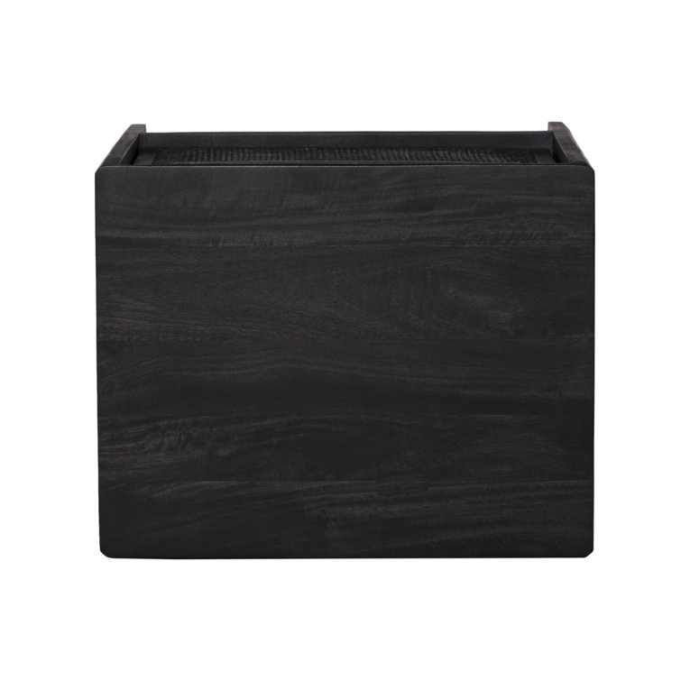 Black Mango Wood and Cane Left-Side Nightstand