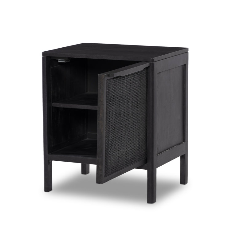 Coastal Elegance Blackwashed Mango Wood & Woven Cane Nightstand